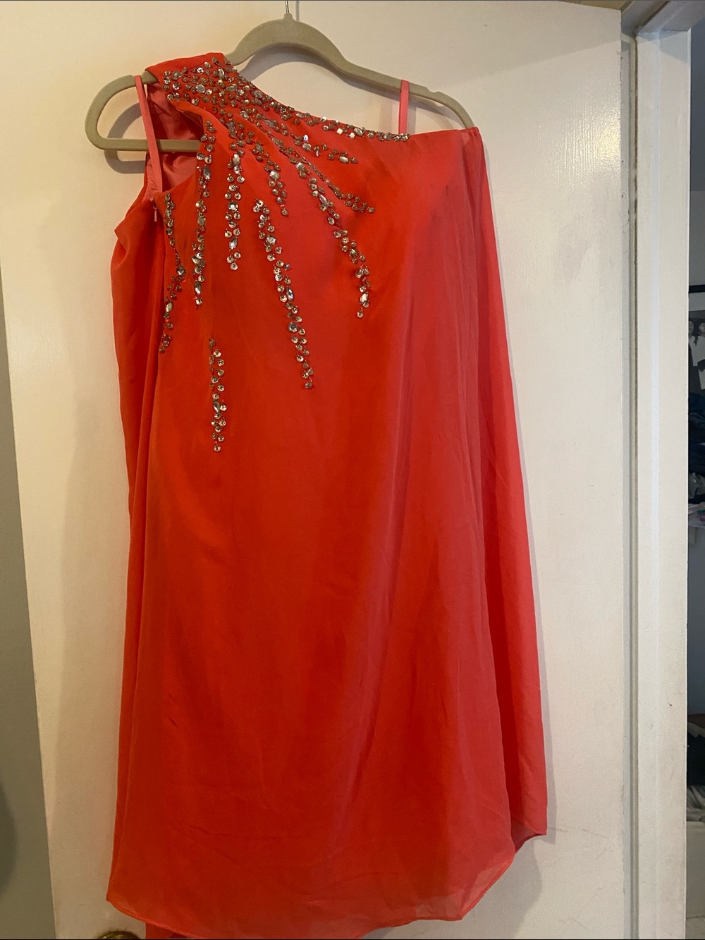 One-Shoulder Red Embellished Evening Dress